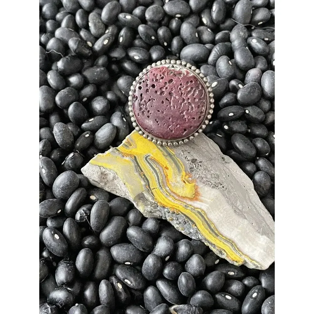 Native Sterling Silver Raw Pourous Purple💜Spiny Oyster Round Ring~Size 7.25